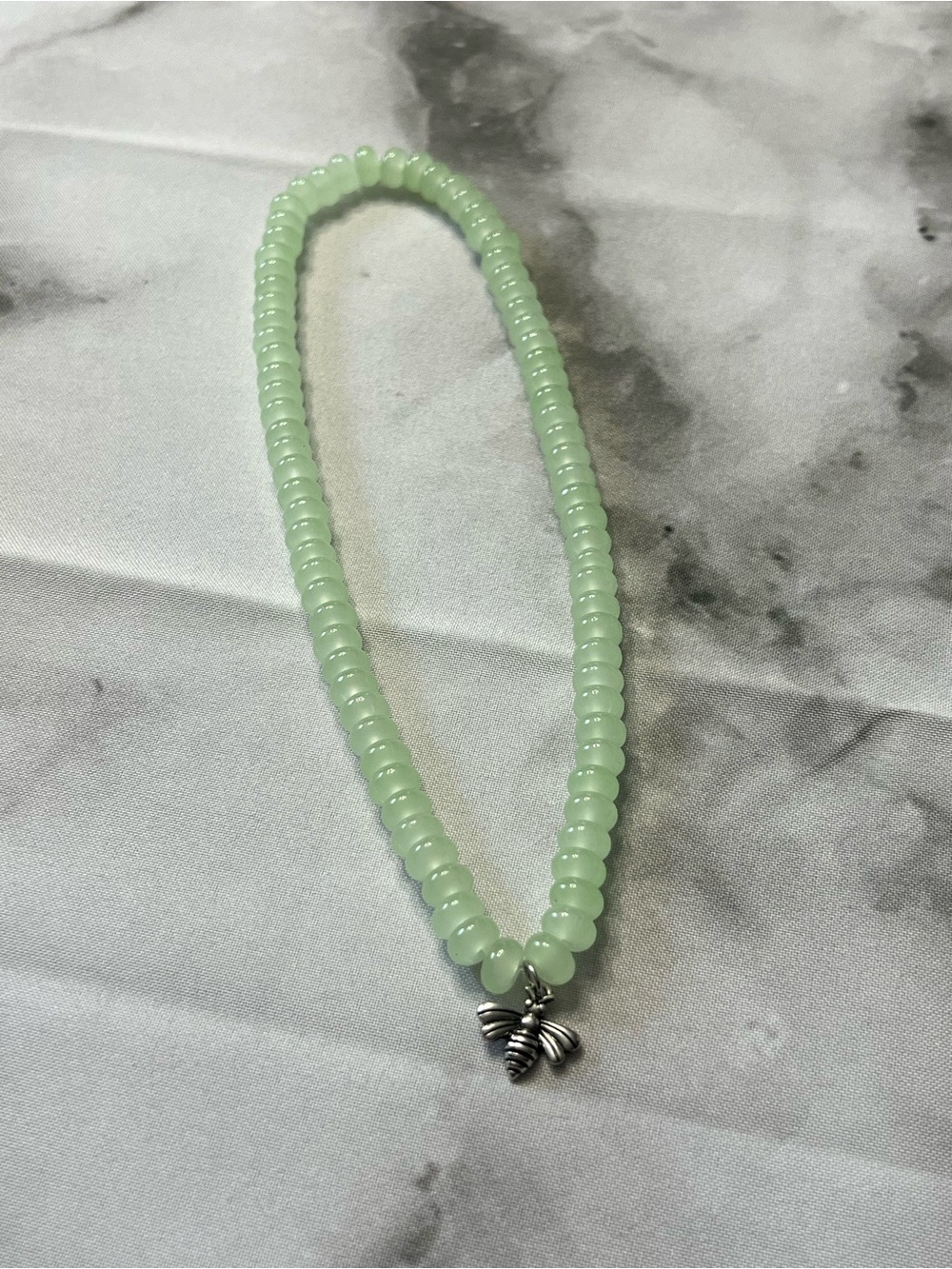 Women’s Beaded Bee Charm Necklace - Light Mint Green